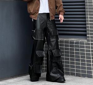 <span class=keywords><strong>Jeans</strong></span> a Zampa d'Elefante in Denim Cerato Personalizzato, Stile Y2k Streetwear, Pantaloni Larghi e Comodi Plus Size, <span class=keywords><strong>Jeans</strong></span> Cargo da Uomo <span class=keywords><strong>con</strong></span> Tasche Grandi - Product Image 4