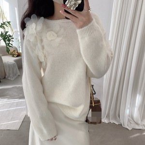 Pull en tricot pour femme, orné de fleurs, col bateau, coupe oversize, décontracté, tendance - Product Image 2