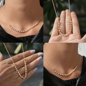 Collar de Clavícula Largo con Moissanita en Engaste Recto Elegante y Lujoso, Estilo Burbuja, Gargantilla para Mujer - Product Image 3