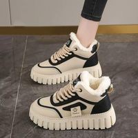 Chaussures chaudes et fourrées pratiques pour femmes, style décontracté, sport, coton, extérieur, à lacets, confortables, bottes de neige
