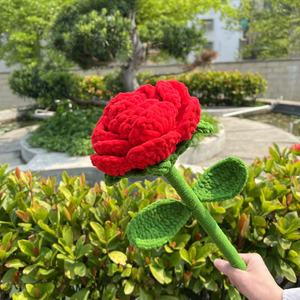 Handmade Crocheted Rose Giant Flower <b>Red</b> <b>Silk</b> Outdoor Props Home Decor Valentine's Day Gift - Product Image 4