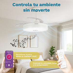 Grunkel Ceiling Fan 42 Inches Retractable Blades Led Light White With Remote Control And Bluetooth Music - Product Image 2