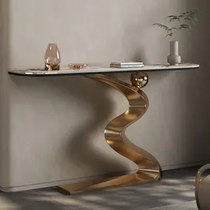 Luxury Design Sintered Stone Polished Console Table New Gold Altar Table Home Decoration Hotel Furniture