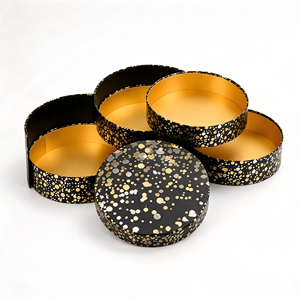 Black <b>Gold</b> Speckled Round <b>Gift</b> Packaging 3 Tier Rotating Trays Luxurious <b>Gold</b> Lining for Cosmetics Jewelry Round <b>Gift</b> Box Set - Product Image 1
