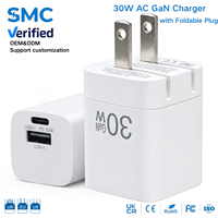 Chargeur rapide GaN 30W double port USB C USB A PD, adaptateur mural avec prise pliable, chargeur de voyage pour iPhone Samsung OEM