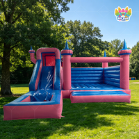 Château Gonflable Commercial Combiné, Thème Violet et Bleu, avec Toboggan pour Location de Fêtes
