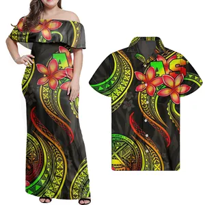Женское платье с открытыми плечами, повседневное длинное платье с оборками и юбкой в полинезийском этническом стиле, индивидуальный пошив