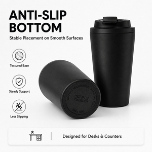 Taza de café de acero inoxidable de 12 oz al por mayor OEM, a prueba de fugas, de doble pared, con aislamiento al vacío, taza de viaje con asa y tapa con bucle. - Product Image 3
