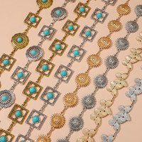Chaîne de taille transfrontalière vintage de style ethnique en alliage de zinc pour femmes, à porter avec des jupes ; Ceinture turquoise longueur nombril avec fermoir mousqueton