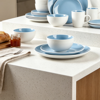 Ensemble de 16 pièces en grès céramique bleu rond, assiettes et bols, compatible lave-vaisselle et micro-ondes, vente en gros Chine