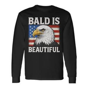 Camiseta de manga larga Bald Is Beautiful Usa Bald Eagle con diseño de bandera estadounidense del 4 de julio - Product Image 1