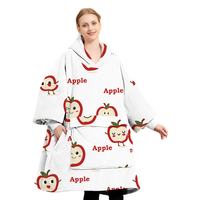 Selimut Hoodie Sherpa lapisan ganda dapat dipakai musim dingin hangat ukuran besar desain kustom personalisasi dengan tudung