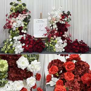 Rosas y Hortensias Artificiales Modernas Hechas a Mano con Seda Roja y Verde Realistas para Decoración de Fondo de Boda - Product Image 3