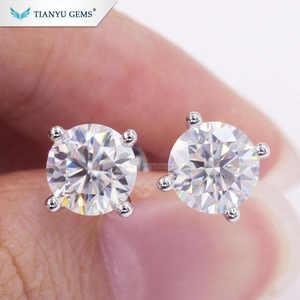Tianyu ต่างหูเพชรสำหรับผู้หญิง,ต่างหูเม็ดเดี่ยวอัญมณี4แฉก14K ทองคำขาว1ct Moissanite - Product Image 2