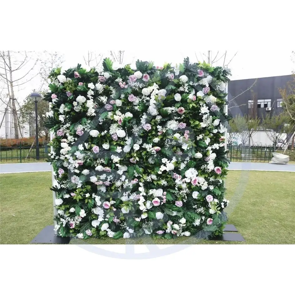 कस्टम फ्लावरवॉल 5डी 3डी सफेद रोल अप क्लॉथ फ्लावर वॉल वेडिंग डेकोर कृत्रिम रेशम गुलाब फूल पैनल पृष्ठभूमि फूल दीवार