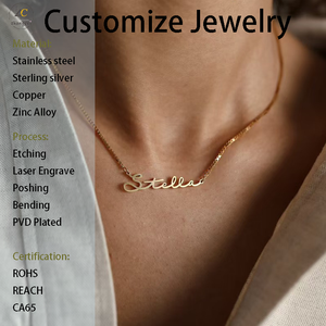 Collar de Acero Inoxidable con <span class=keywords><strong>Nombre</strong></span> Personalizado, Cadena Tipo Box, Chapado en Oro, Joyería Fina y Elegante para Mujer, Joyería de Recuerdo de Verano - Product Image 2