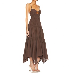 ชุดเดรสแฟชั่นลำลองผ้าฝ้ายแบบสั่งทำ OEM สำหรับผู้หญิง ดีไซน์หรูหราแบบผูกคอ ขายส่ง - Product Image 2