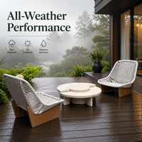 Ensemble de meubles d'extérieur modernes et durables en rotin et teck pour jardin, patio, cour, balcon, hôtel, villa, design résistant à l'eau et confortable