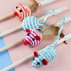 Sypet Wooden Stick <b>Cat</b> <b>Toy</b> With Feathers Mouse Bell Pet <b>Interactive</b> <b>Toy</b> For <b>Cats</b> Boredom Buster - Product Image 2