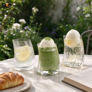 Bicchiere da whisky curvo e inclinato con base pesante, tumbler a coste martellate per cocktail, bibite e caffè ghiacciato - Product Image 1