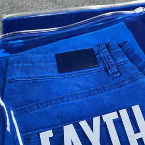 Custom Blue Transparent PVC Zipper Bag for Jeans Apparel Packaging White Zipper Closure OEM - Product Image 3