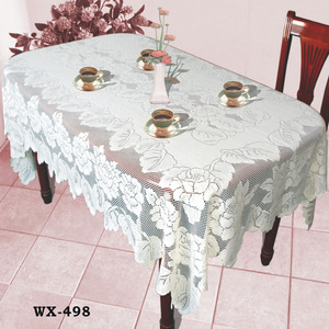 Warp Knitted Lace <b>Tablecloth</b> <b>Oval</b> White Polyester Home Decor WX-498 - Product Image 1