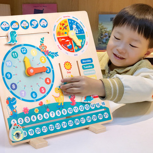 HOYE CRAFT-juguetes de madera Montessori para niños pequeños, <span class=keywords><strong>Calendario</strong></span>, Reloj de juguete, reloj y tiempo de aprendizaje - Product Image 4