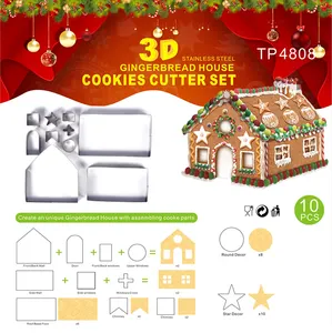 3D נירוסטה חג המולד gingerbread בית קוקי סט