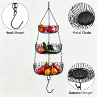 Panier à fruits en métal multifonction à 3 niveaux pour la cuisine, le garde-manger, le rangement des légumes, organisateur