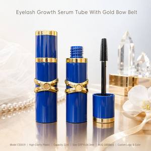 ISMAN Tubo Ovalado Vacío de 22ml para Sérum de Crecimiento de <span class=keywords><strong>Pestañas</strong></span>, Vial de Plástico Azul con Lazo Dorado, Envase Cosmético al por Mayor Personalizado - Product Image 1