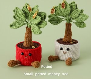 Handmade Crocheted Fortune <strong>Tree</strong> Small Potted <strong>Artificial</strong> Flowers <strong>Fortunate</strong> and Blessing Bonsai Christmas Wholesale - Product Image 2