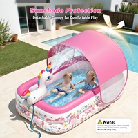 Piscine gonflable pour enfants avec auvent pare-soleil, arroseur licorne, pour jeux aquatiques en extérieur dans la cour