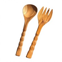 Lot de 2 cuillères de cuisine en bois naturel pour remuer, mélanger et servir – Vente en gros