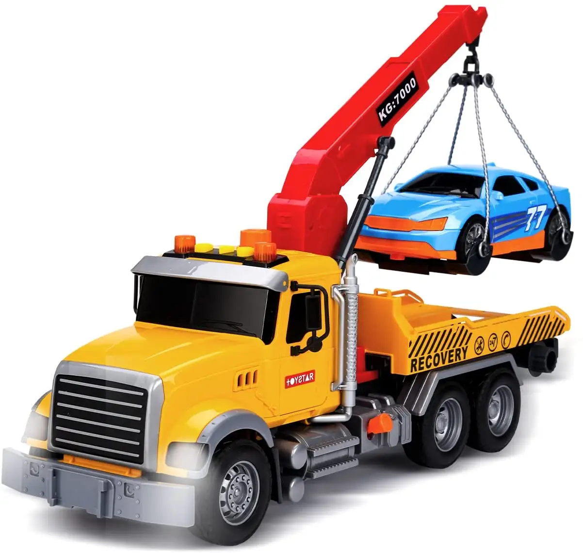 Grand camion de remorquage pour enfants, camion avec crochet et voiture, jouets en plastique, lumière et son, 1:18, nouveau,