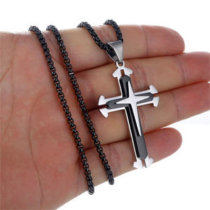 Kalung liontin salib Bijoux En Acier Inoxydable perhiasan kustom baja tahan karat pria untuk pria - Product Image 5