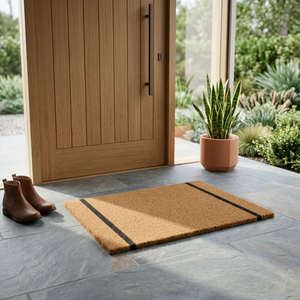 Tapis de porte en fibre de coco rayé, écologique, noué à la main, antidérapant avec support en latex, tissage plat, style moderne, usage domestique, marron - Product Image 2