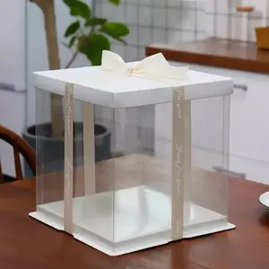Boîte à gâteau de mariage à prix d'usine conçoit un cadeau de gâteau transparent 4-12 pouces boîte à gâteau d'emballage en plastique transparent