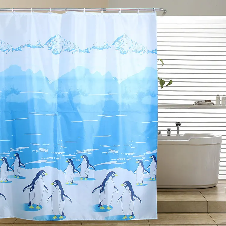 En gros Mignon Dauphin imprimé Pingouin polyester rideau de douche en tissu