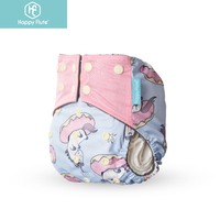 Couche lavable pour bébé Happyflute en microfibre imprimée, réutilisable, respirante, avec charbon de bambou, à poche
