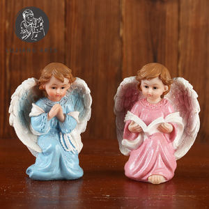3インチの赤ちゃんの天使の彫像樹脂の天使の彫刻の装飾ピンクと青の赤ちゃんの天使の置物宗教的な贈り物 - Product Image 2