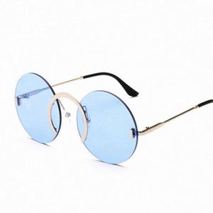 Lunettes de soleil tendance vintage 2022 pour hommes, monture métallique entrelacée, lunettes de soleil rondes surdimensionnées sans monture pour femmes - Product Image 4