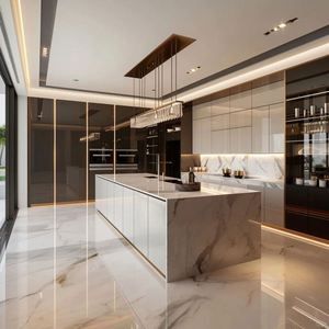 Châu Âu thông minh Modular bếp đảo bảng đá cẩm thạch gỗ kết thúc đúc sẵn MDF lưu trữ chìm tùy chỉnh MDF nhà bếp tủ - Product Image 5