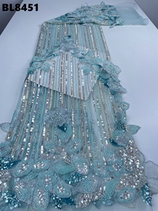 Luxury American French Bridal Lace Fabric - Handcrafted Heavy Beaded <strong>Embroidery</strong> Sequined <strong>Material</strong> for Custom Wedding Dresses - Product Image 3