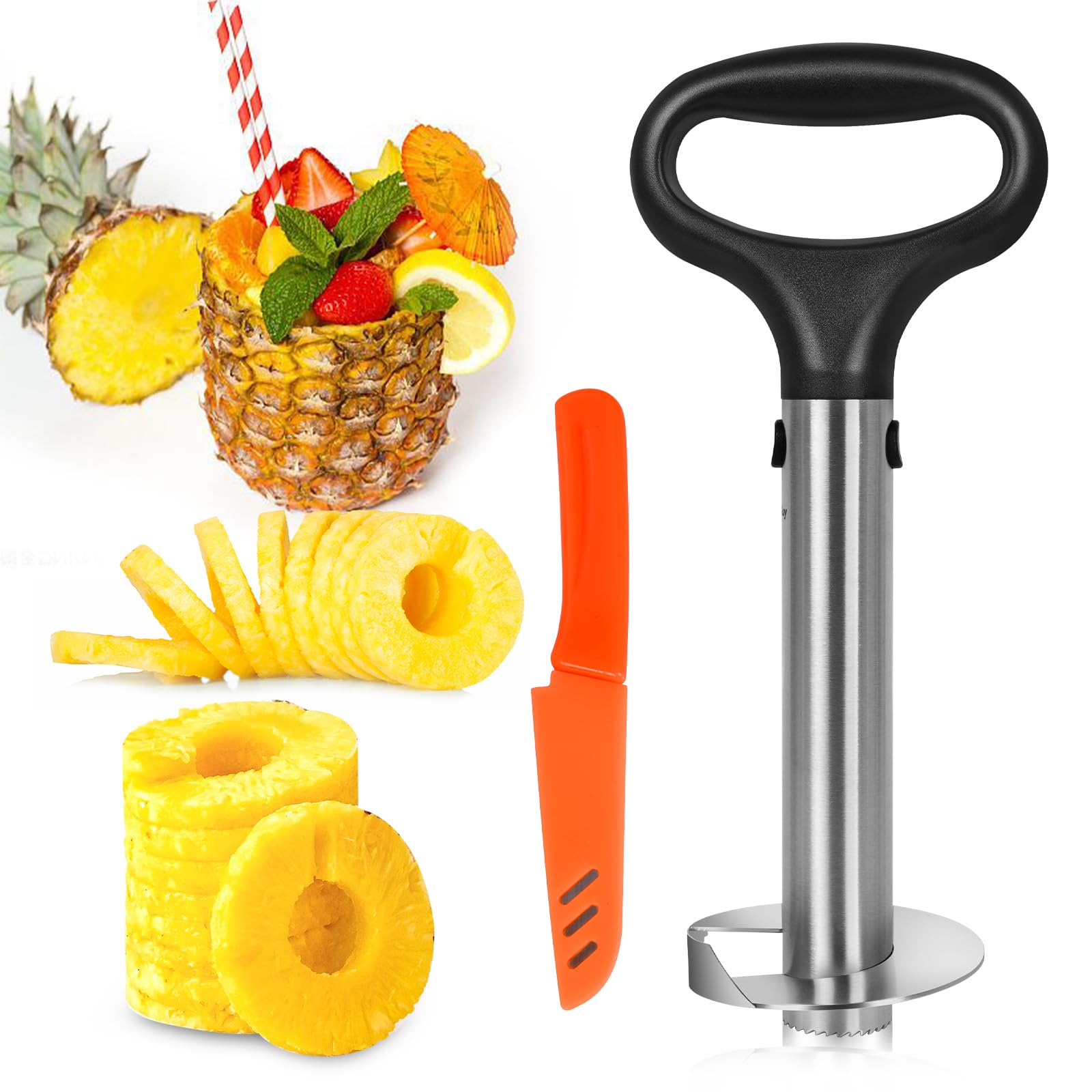 Professional Stainless Steel Pineapple Corer Slicer, Durable Fruit Cutter with Wedge Slicer for Commercial Use
