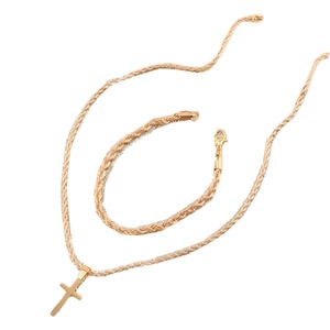 Ensemble Cadeau Collier et Bracelet Chaîne Cubaine Plaqué Or Hip Hop en Gros, Pendentif Croix en Acier Inoxydable pour Hommes - Product Image 6