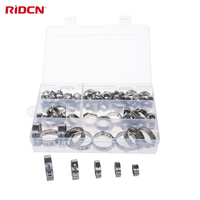 Colliers de serrage pour tuyaux en acier inoxydable à oreille unique, système de mesure sans palier en pouces/métrique, emballés dans une boîte en plastique, kits de colliers de serrage à oreille
