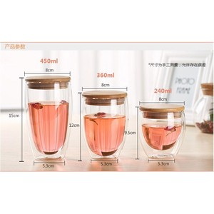 Tasses en verre à double paroi avec couvercles en bambou, tasses à café et à dessert isolantes thermiquement, transparentes pour les fêtes, unisexes - Product Image 2