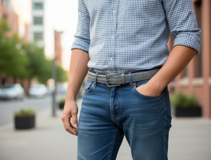 Cintura Intrecciata da Uomo 4,0 Cm X 125 Cm con Fibbia in Plastica Grigia per Uso Casual - Product Image 2