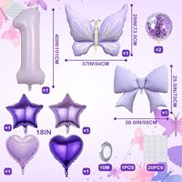 Ensemble de ballons d'anniversaire papillon avec chiffres, nœuds, cœurs et étoiles en aluminium pour décorations de fête d'anniversaire sur le thème des papillons pour filles
