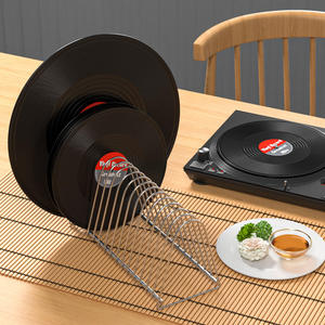 ชั้นวางแผ่นเสียงไวนิลสแตนเลสสำหรับโรงงาน ชั้นวางซีดีแบบตั้งโต๊ะ ชั้นวางของตกแต่งบ้าน ที่เก็บของอเนกประสงค์ ที่วางหนังสือโลหะ - Product Image 6